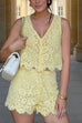V Neck Sleeveless Crop Top and High Waist Shorts Lace Set