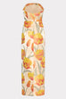 Strapless Back Slit Tulip Print Maxi Dress