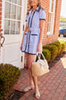 Short Sleeves Button Down Ric Rac Trim Striped Mini Dress