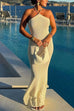 Margovil Halter Open Back Hollow Out Knit Bodycon Maxi Dress