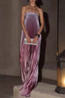 Margovil Strapless Tube Gradient Ombre Satin Maxi Party Dress