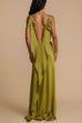 Margovil High Slit Back Drape Cascading Satin Maxi Cami Dress