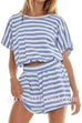 Margovil Striped Short Sleeves Crop Top and Elastic Waist Pocketed Shorts Set