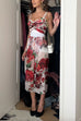 Floral Print Ruched Crop Cami Top and High Waist Midi Skirt Set