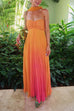 Ruched Back Lace-up Gradient Pleated Maxi Cami Dress