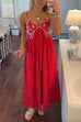 Margovil Spaghetti Strap Twin Fish Embroidery Maxi Dress