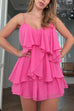 Spaghetti Strap Backless Ruffle Layered Mini Dress