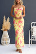 Spaghetti Strap Lace-up Floral Print Maxi Dress