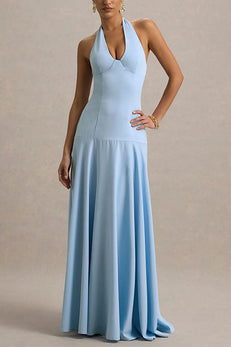 Halter V Neck Sleeveless Swing Maxi Dress