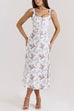 Margovil Bow Shoulder Back Lace-up Floral Print Midi Cami Dress