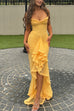 Margovil Spaghetti Strap Frill Trim Draped Slit Maxi Dress