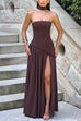 Margovil Strapless Back Lace-up High Slit Splice Maxi Dress