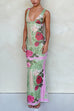 Margovil V Neck Sleeveless Rose Print Bodycon Maxi Dress