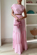 Ruched Crop Top and Elastic Waist Ruffle Tiered Maxi Skirt Set