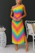 Tie Knot One Shoulder Side Slit Rainbow Maxi Dress