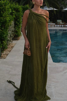 One Shoulder Sleeveless Draped Braids Maxi Dress