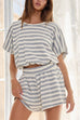 Margovil Striped Short Sleeves Crop Top and Elastic Waist Pocketed Shorts Set