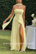 Margovil Strapless Back Lace-up High Slit Splice Maxi Dress