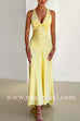 Margovil V Neck Back Tie Bow Cut Out Satin Maxi Dress