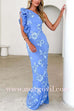 Sleeveless Ruffle One Shoulder Floral Mesh Maxi Dress