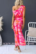 One Shoulder Tie Waist Slit Tie Dye Maxi Dress