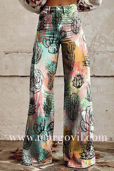 Margovil High Waist Unique Print Wide Leg Pants