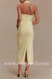 Halter Low Cut Back Slit Bodycon Midi Dress