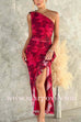 One Shoulder Sleeveless Ruffle Slit Floral Print Maxi Dress