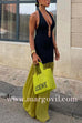 Margovil Halter Open Back Cut Out Slit Ruffle Maxi Dress
