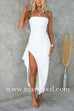 Elegant Strapless Ruched Slit Maxi Dress