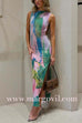 Margovil Sleeveless Side Slit Open Back Colorful Print Maxi Dress