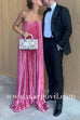 Strapless V Neck Pleated Maxi Party Dress