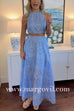 Margovil Lace Hollow Out Sleeveless Crop Top High Waist Maxi Skirt Set