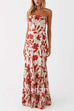 Strapless Floral Print Flowy Maxi Dress