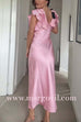 V Neck Short Sleeves Ruffle Satin Midi Dress