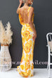 Cowl Neck Open Back Sun-Kissed Floral Satin Maxi Dress