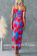 Asymmetric Neck Back Slit Floral Print Maxi Dress