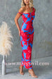 Asymmetric Neck Back Slit Floral Print Maxi Dress