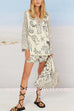 Margovil Collared V Neck Shirt and Side Slit Shorts Vitamin Sea Print Set