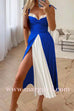 Margovil Tie Shoulder Color Block Splice Swing Midi Cami Dress