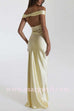 Margovil Off Shoulder Backless Cut Out Satin Maxi Dress