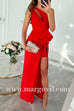Margovil One Shoulder Cut Out Draped Front Maxi Party Dress