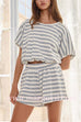 Margovil Striped Short Sleeves Crop Top and Elastic Waist Pocketed Shorts Set
