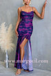Spaghetti Strap Ruched Slit Floral Print Maxi Dress