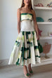 Strapless Drop Waist Printed Flare Midi Dress