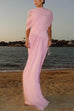 Margovil Shawl Collar Draped Mesh Maxi Dress