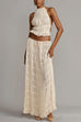Margovil Frilled Halter Open Back Crop Top and Pleated Maxi Skirt Set