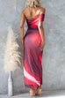 Off Shoulder Mesh Stretchy Tie Dye Maxi Dress