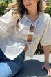 Puff Sleeves Tie Bow Front Peplum Top