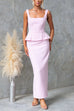 Square Neck Sleeveless Back Slit Ruffle Maxi Dress